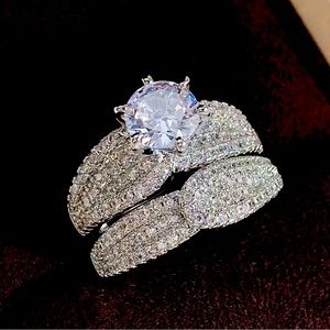 925 Silver Plated CZ Wedding Ring Set